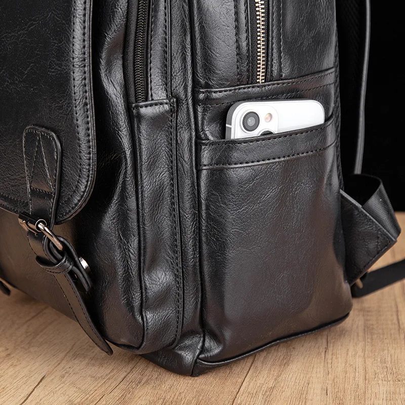 Casual retro stylish PU leather backpack with USB charging port