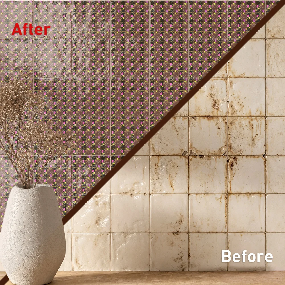 Halloween Rose Tile Stickers Waterproof Peel and Stick Self Adhesive Oil Proof Backsplash Decals Wallpaper for Gothic Decor