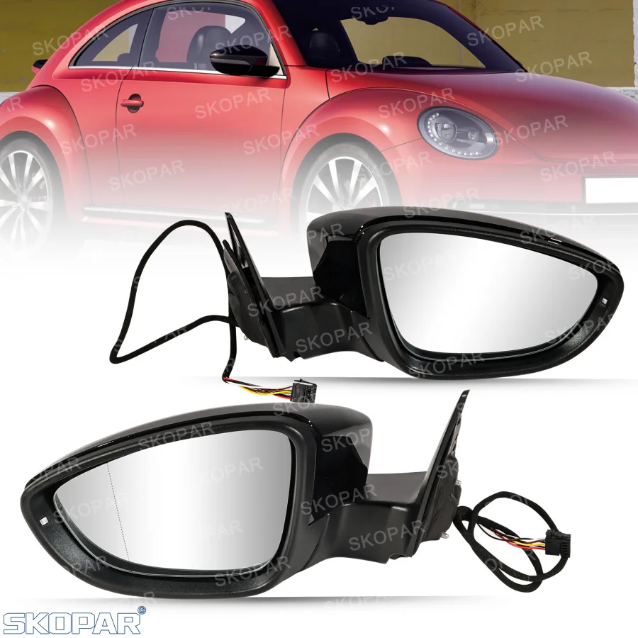 

For VW LHD Beetle 2012 2013 2014 2015 2016 2017 2018 2019 Car Black Painted 6 Pin Mirror Assembly With Power Adjust Heated