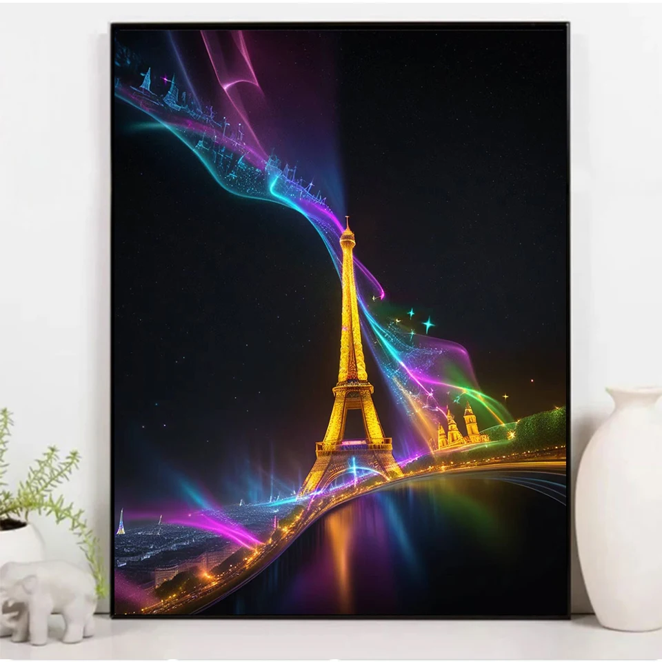 5D Paris Landscape Diamond Painting Kits for Eiffel Tower Scenery Diamond Art DIY Full Round Drill Painting with Diamonds