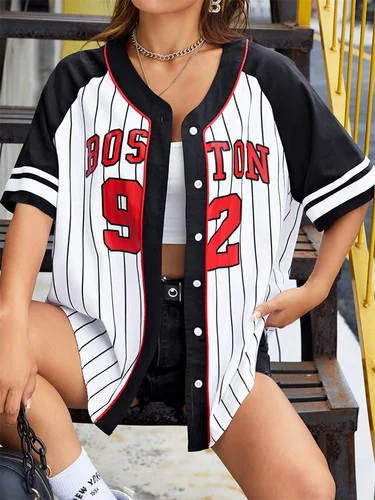 Camiseta de béisbol Boston 92 New York para mujer, ropa de calle con botones de tendencia a la moda, Top deportivo, camiseta de entrenamiento informal para hombre, camiseta de béisbol