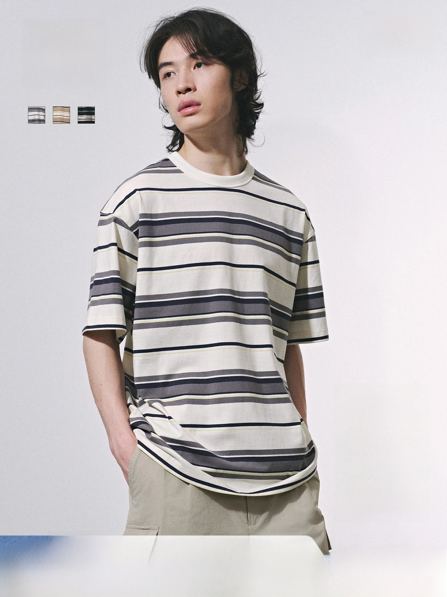 

H&M ex Cotton Striped T-irt Loose oulder ort Sve Base Layer Top Casual Comfortable Breathable Summer Wear