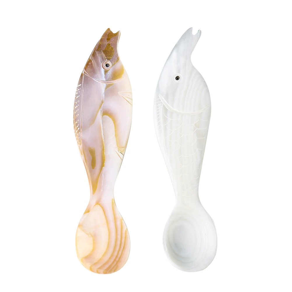 

Charm Fish-shaped Real White Mother of Pearl Shell Carve Scale Spoon Coffee Stirring Dessert Ice Cream Specialty Spoon Tableware