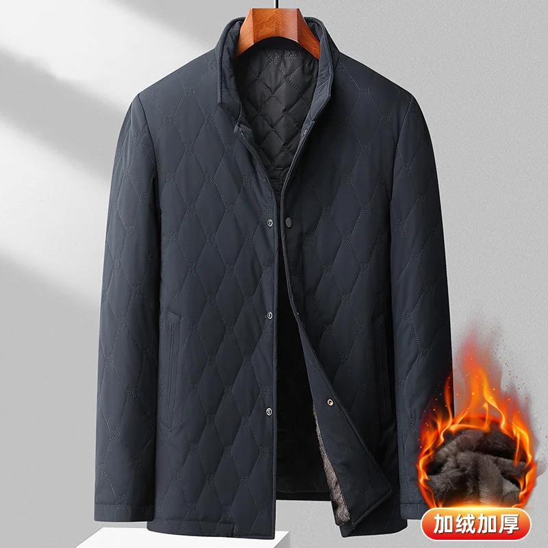 Jaqueta acolchoada de lã quente masculina, Parka de negócios, casacos casuais, casacos masculinos de meia idade e idosos, outono, inverno, marca