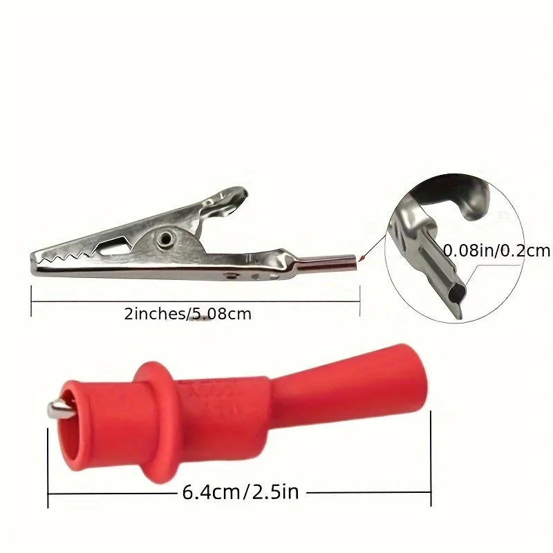 2pcs Double insulated crocodile clip, 2mm - CAT III 1000V 10A, suitable for electrical measurement and maintenance