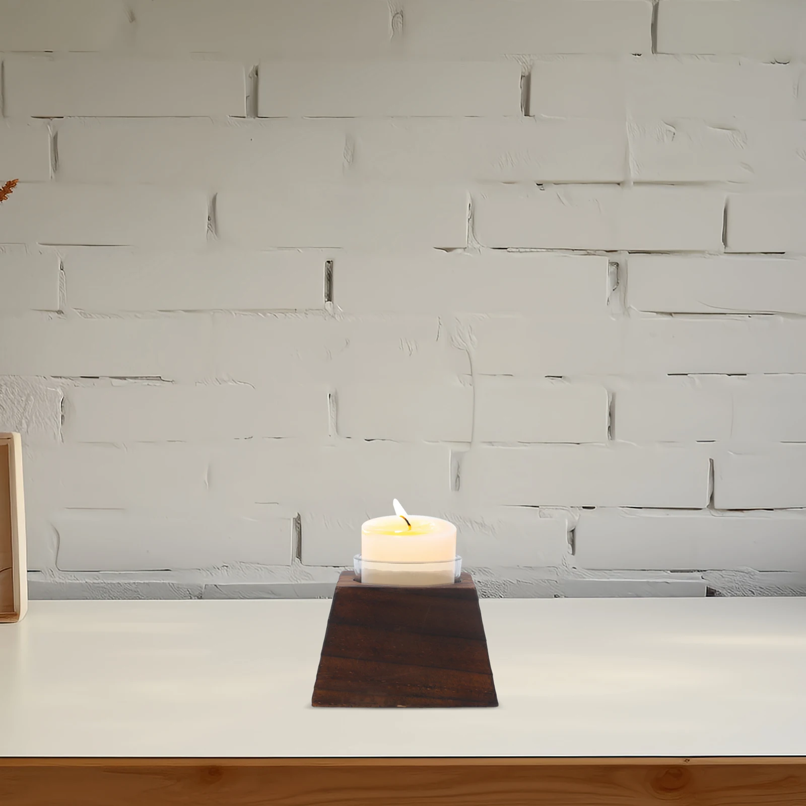 

Natural Wooden Tealight Holders Hand-Crafted Glass Wood Candlesticks Home Decor Gift for Wedding Tea Light Holder