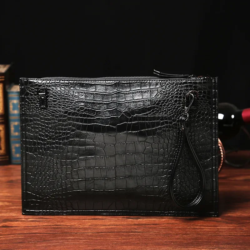 Pochette à motif alligator pour homme, sac à main de grande capacité, sac à bandoulière multifonctions initié, pocommuniste enveloppe, sac à