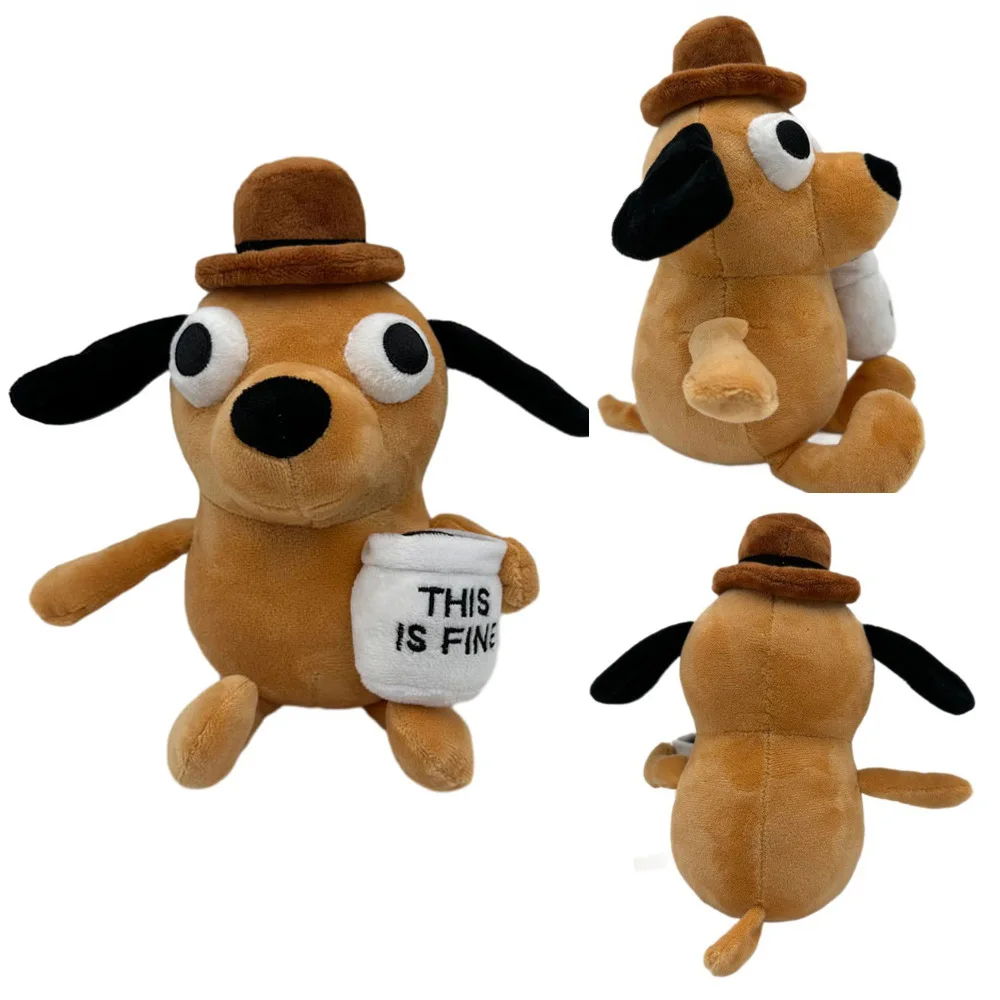 25cm This Is Fine Meme Coffee Dog Plush Toy Soft Stuffed Doll Stuffed Plush Animals Kids Toy Gift for Children Boy Birthday