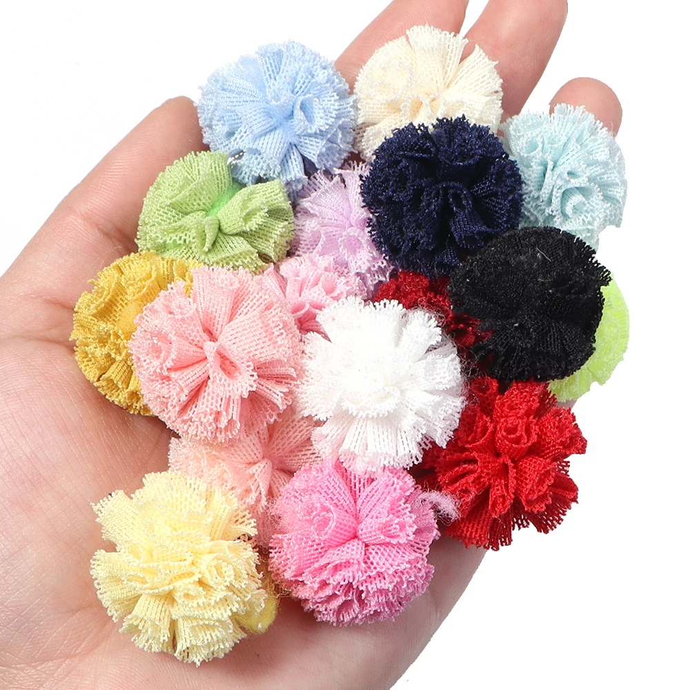 30pcs 25mm Colorful Elastic Lace Flower Ball Pompoms Mesh Pendants For Girls Kids DIY Hairpins Clothes Hat Decor Accessories