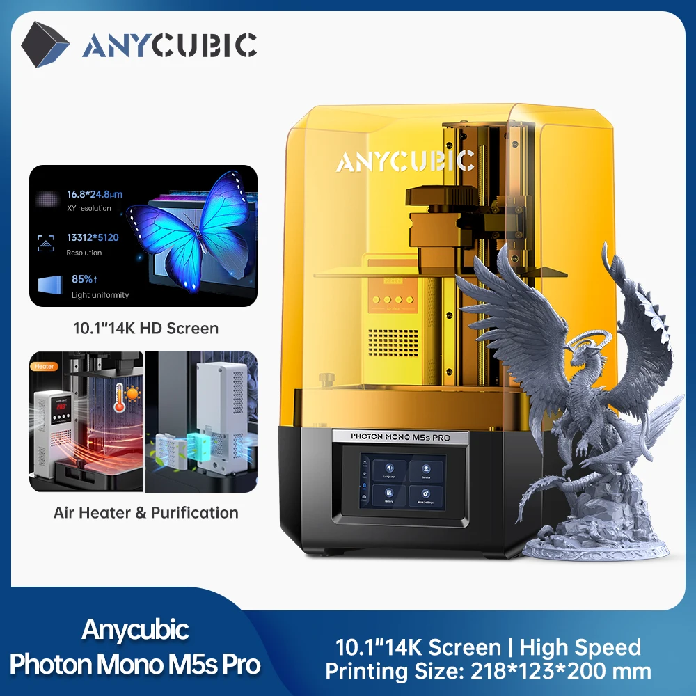 ANYCUBIC Photon Mono M5s Pro 10.1'' 14K High Speed SLA LCD Resin 3D Printer Leveling Free 150mm/h Printing Size 218*123*200mm