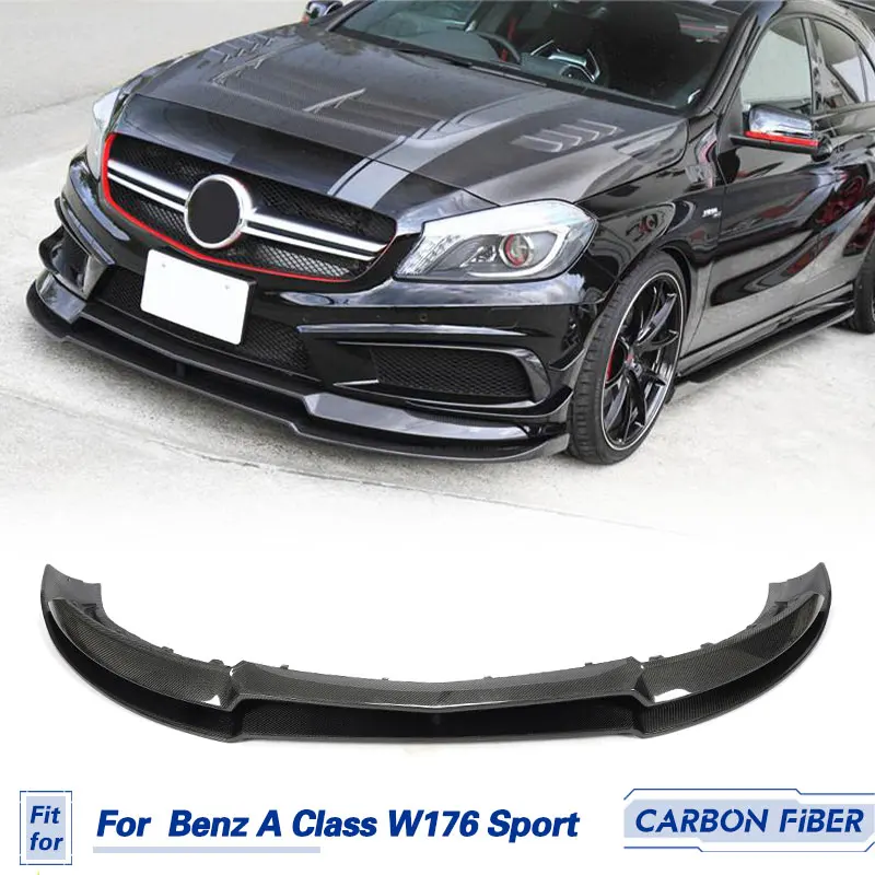 Car Front Bumper Lip Spoiler Carbon Fiber for Mercedes-Benz A Class W176 Sport A45 AMG 2013-2015 Front Lip Double-deck Body Kit