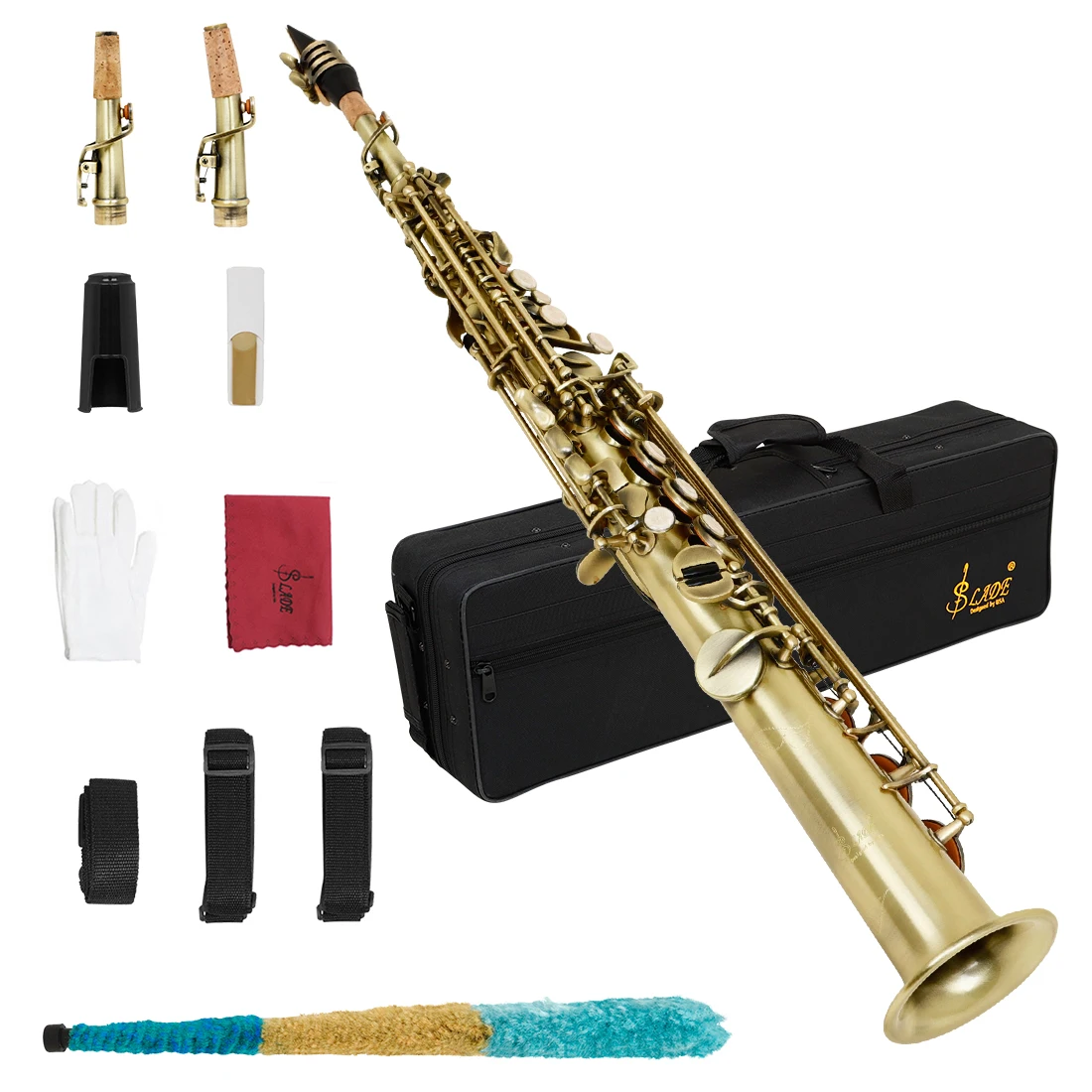 Wholesale Red High Pitched Saxophone Straight Tube Down B-Tone Bronze Tube Body White Shell Button Blue Antique