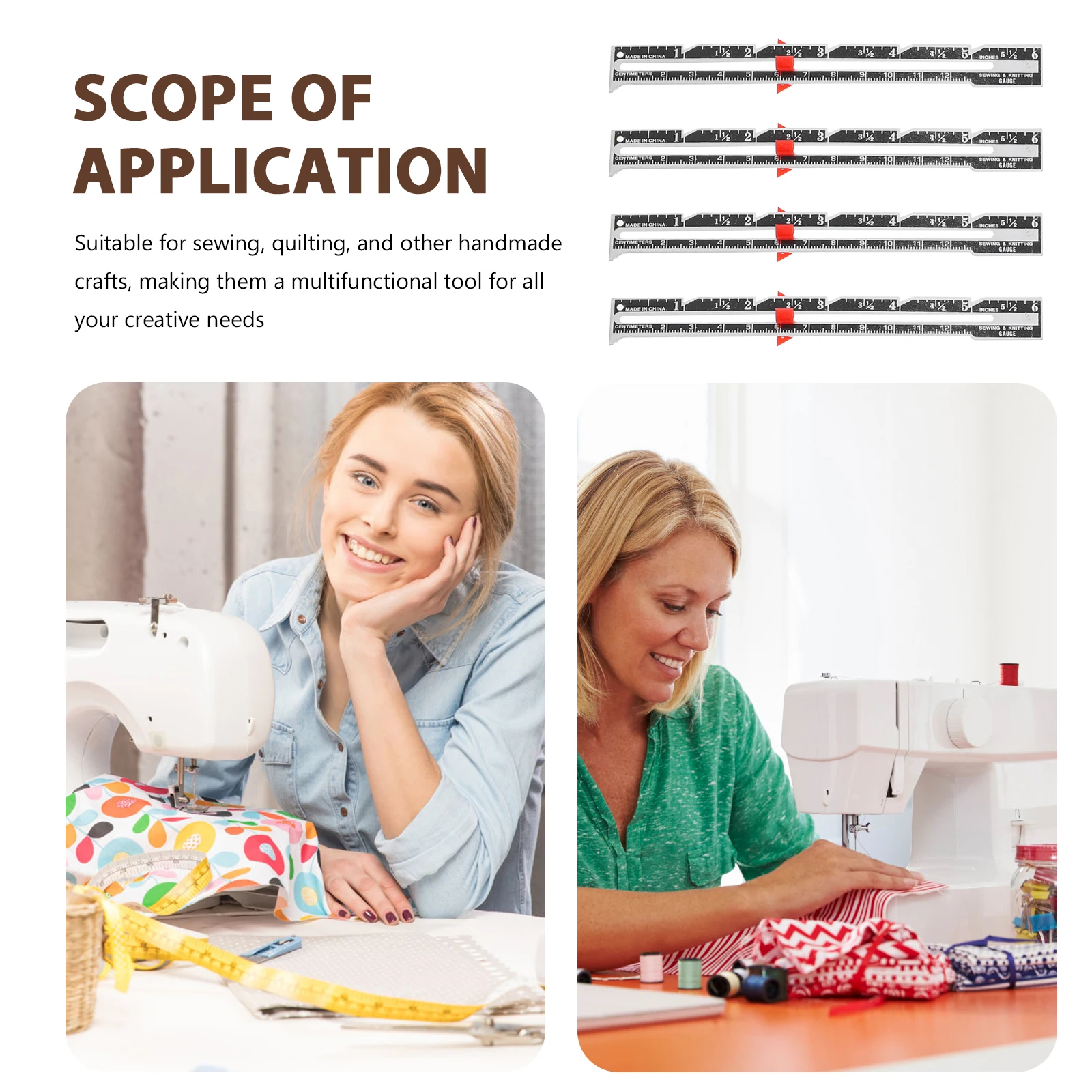 12 Pcs Allowance Ruler Aluminum Knitting Stitch Gadget Gauge Measuring Tool for Sewing Quilting Precision Scale