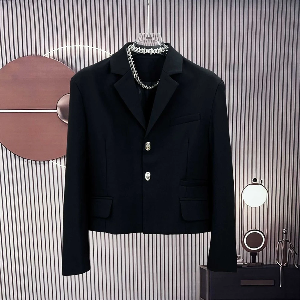Mens Jacket Shoulder Pad Short Suit Collar Casual Jacket Youth British Elegant Fashion All-Match Long Sleeve Jacket Men'S Wear