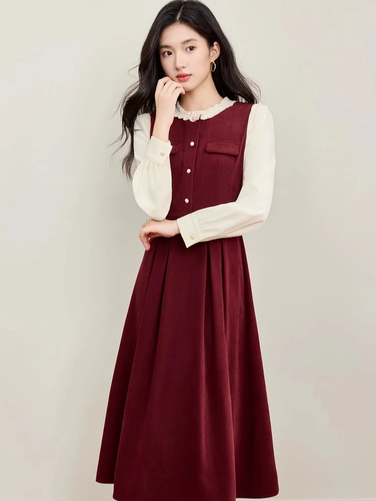 

SENTUBILA New Autumn Dress for Woman 2025 Women's Long Sleeve O-neck Dresses A-line Long Dress Elegant Woman Clothing 153LI2652