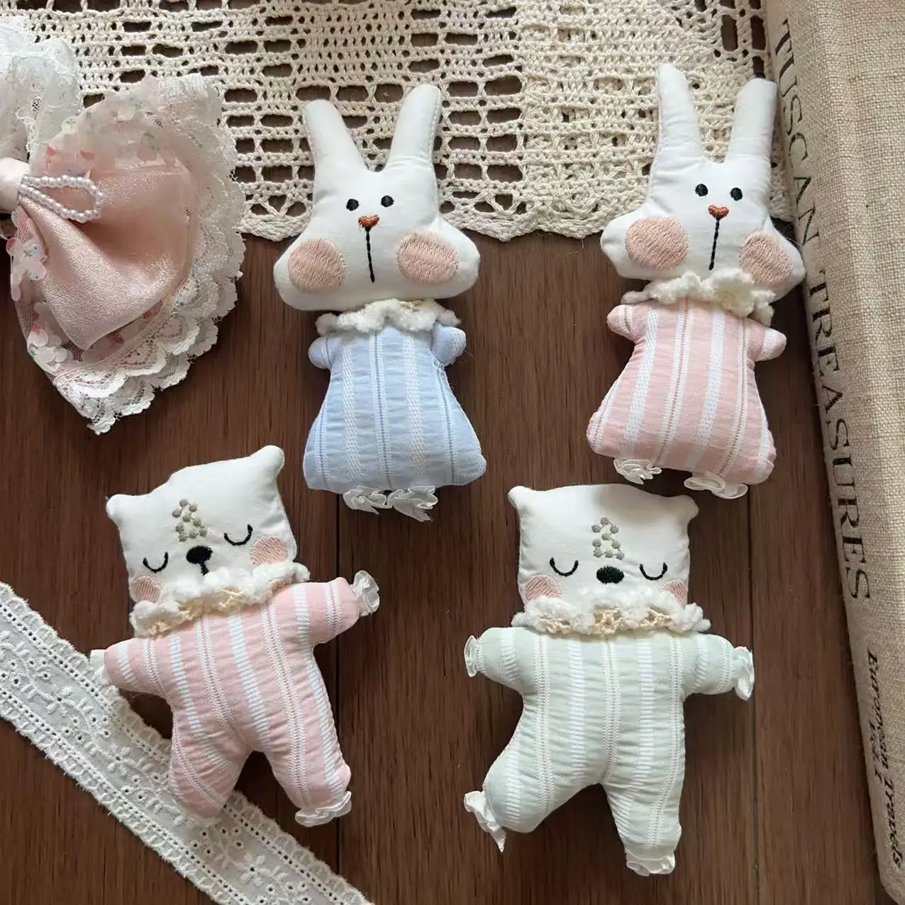 Striped Bear Rabbit Fabric Plush Toy for Shoes Hat Phone Case Bag Pendant DIY Sewing Accessory Premium Soft