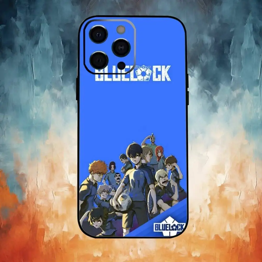 Capa de telefone Comics B-Blue L-Lock para iPhone17,16,15,14,13,12,11 Plus,Pro Max Soft Black Cover