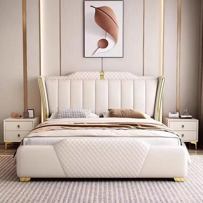 

Wood Luxury Simple Double Bed Soft Italian White Master Headboard Double Bed Frame Wooden Camas De Casal Bedroom Furniture