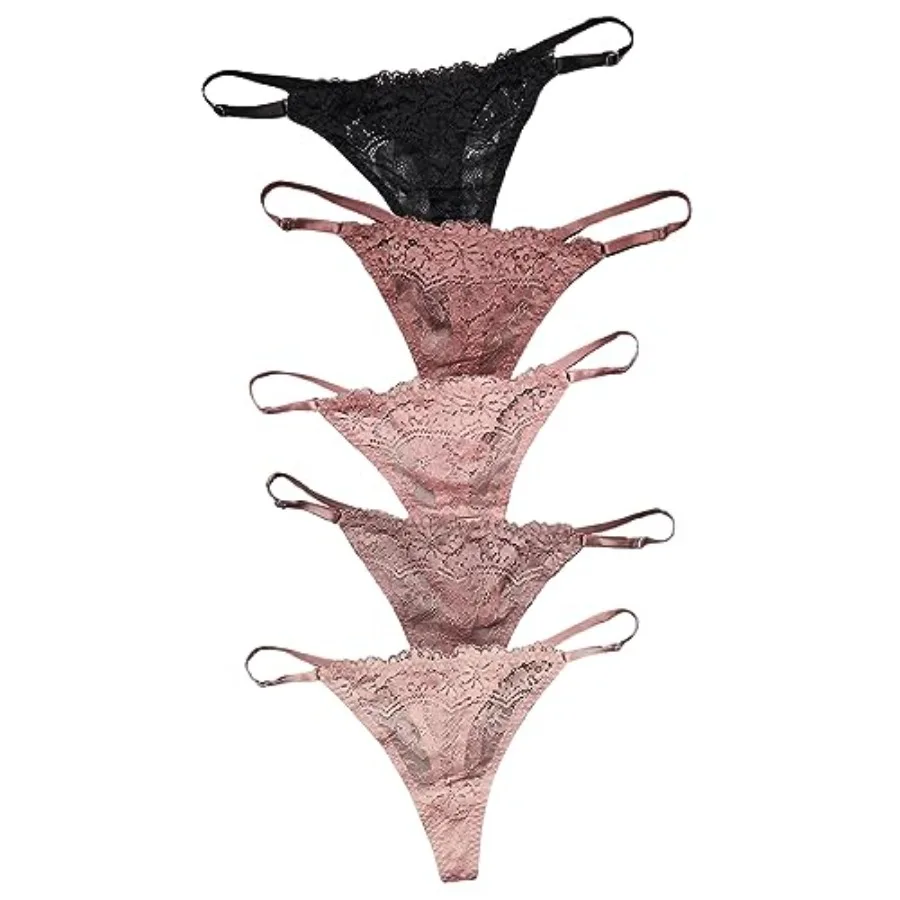 

SweatyRocks Women's 5pack Floral Lace Adjustable Low Rise Comfy Underwear Thongs Panty Sets