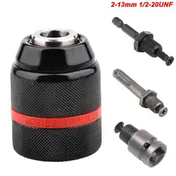 2-13mm Keyless Threaded Metal Drill Chuck, Hex Shank/SDS/Square Quick Grip Adapter, Chuck for Drill Bits Screwdriver Tap&Sockets