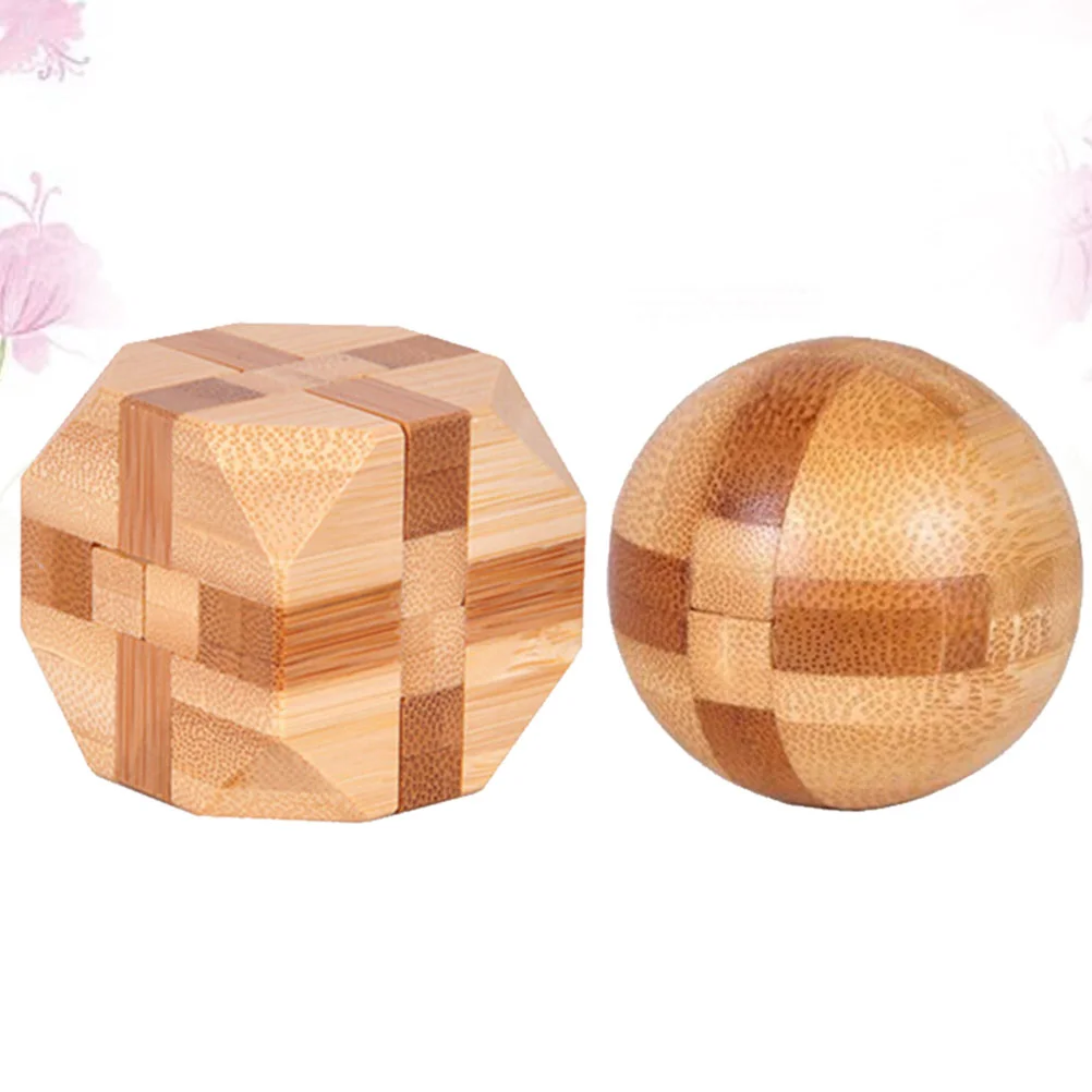 

2 Pcs Lu Ban Puzzle Ball Bamboo Intellectual Mingsuo Lock Wood Cube Unlock