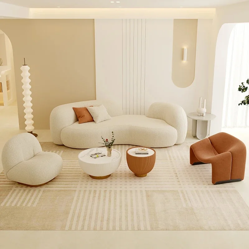Modern Corner Sofa Set with Velvet Upholstery and Puffs for Living Room - Stylish Cloud Design for Home Lounge Furniture