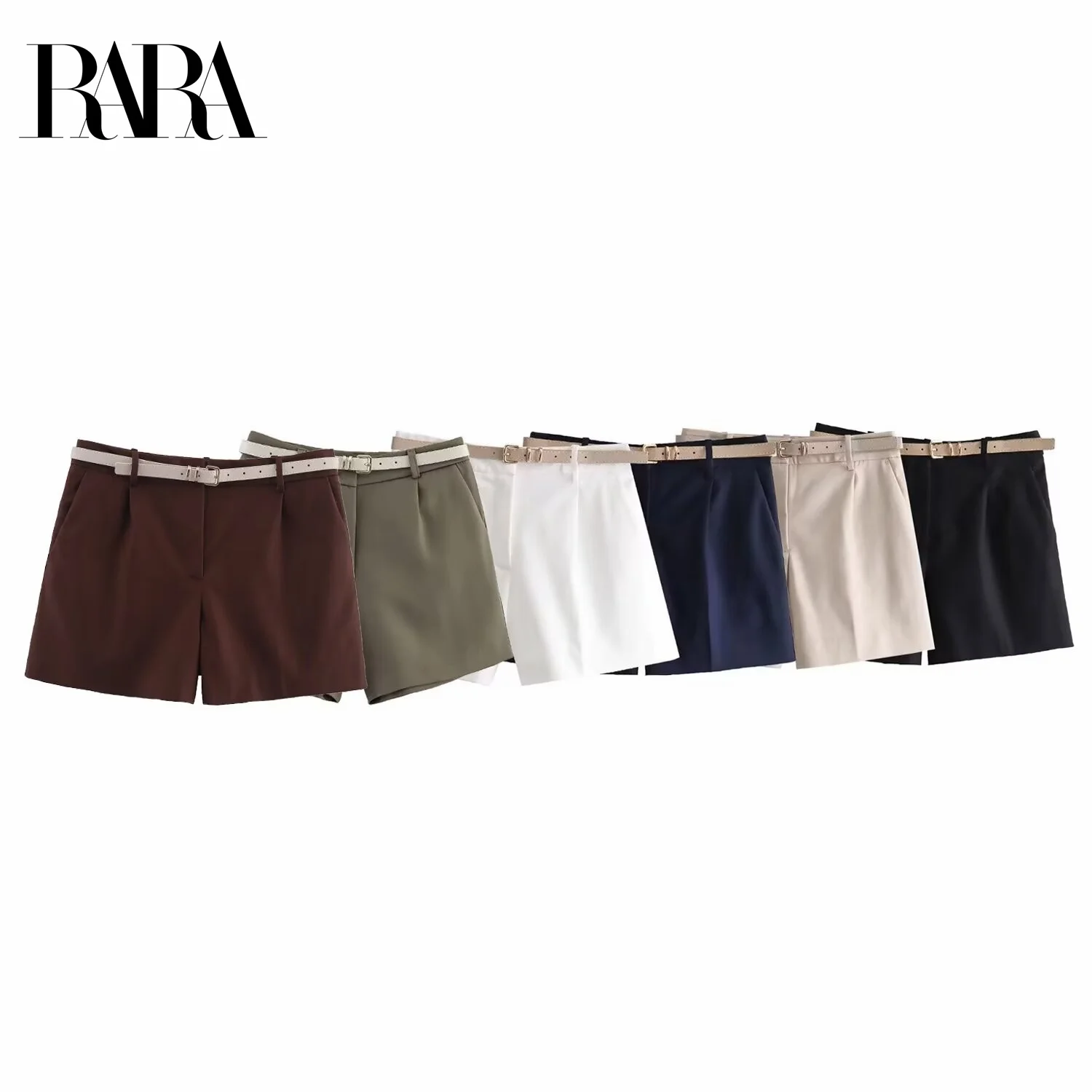 

RARA Women's Summer New Multi Color Optional Belt Decorated Pleated Casual Fashion Versatile Mini Shorts