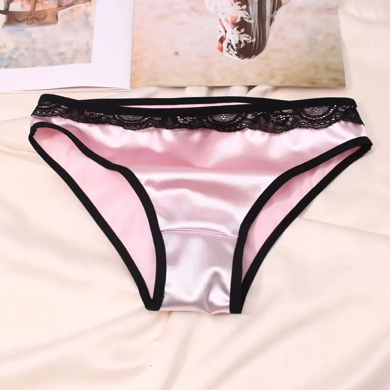 European Size Women Satin Luxury Style Low Waist Panties Lace Solid Smooth Soft Seamless Underwear High Elasticity Cute Breifs - Image 4