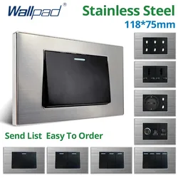 Wallpad Stainless Steel Panel 1 2 3 4 Gang 2 Way Wall Light Switch EU UK MF Socket Rocker Button 118*75mm 16A AC110-250V
