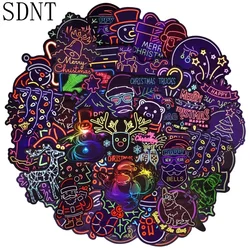 50 PCS Neon Christmas Stickers Festival Cute Cartoon Animal Waterproof Stickers Kids Gift DIY Laptop Scrapbooking Window Decor