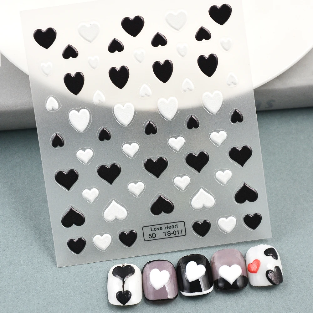

New Volume Nail Sticker 5D Embossed Black And White Love Manicure Decoration Bohemian Art Pattern Butterfly Adhesive Nail Decals