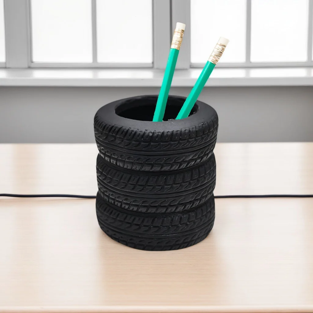 

1 pc creative tire pen holder, personalized stationery storage bucket, office desktop storage tube