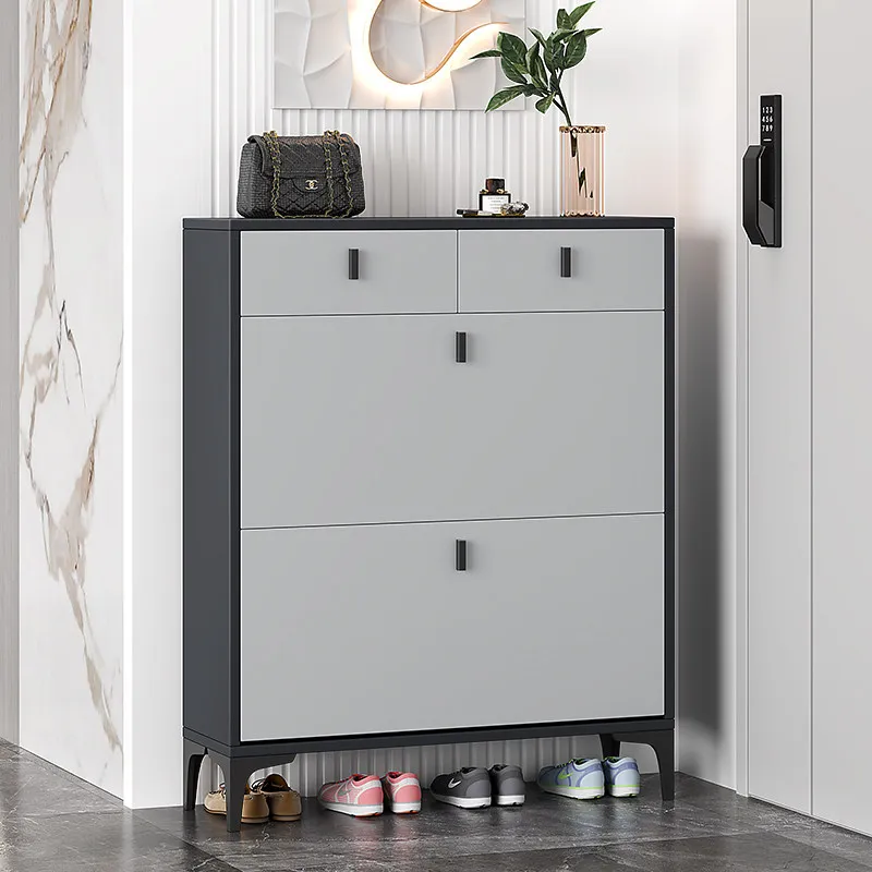 Ultra-thin shoe cabinet gray light luxury tipper large capacity storage cabinet at home door