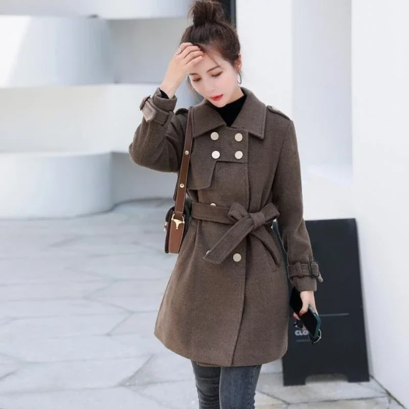 

Зимнее женское стеганое шерстяное пальто средней длины с приталенной талией, пальто-бродяга в корейском стиле