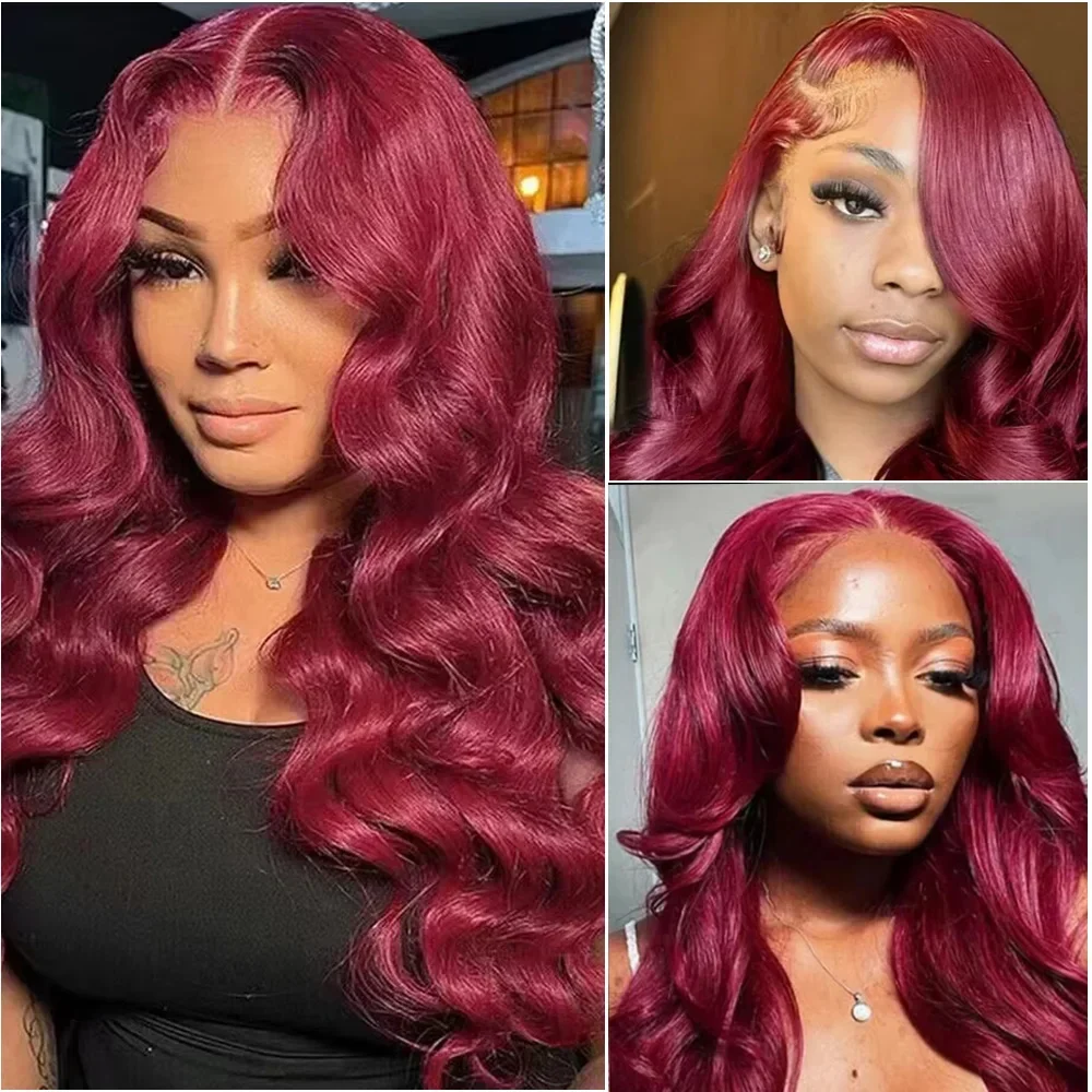 99J Burgundy 360 Full HD Lace Frontal Wig Body Wave 13X6 Lace Front Red Colored Human Hair Wigs for Women 5x5 On Sale Clearance