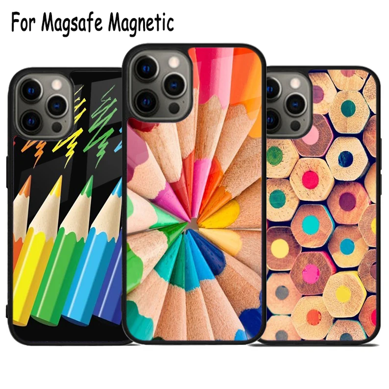 Rainbow Colorful Pencils Wireless Charge Magsafe Phone Case For iPhone 15 16 14 13 11 12 Pro Max Plus Magnetic Bumper Cover