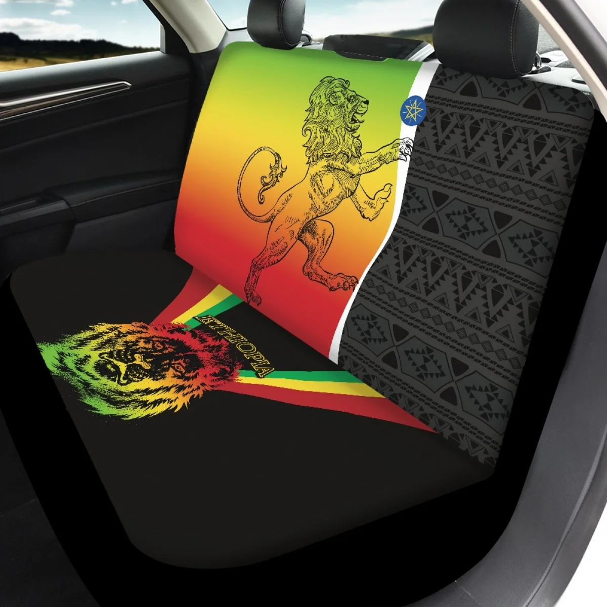 New Ethiopia Flag Design Front and Back for Vehicle Seat Covers Pack of 4 Universal Front and Back Seat Protective Cover Gifts