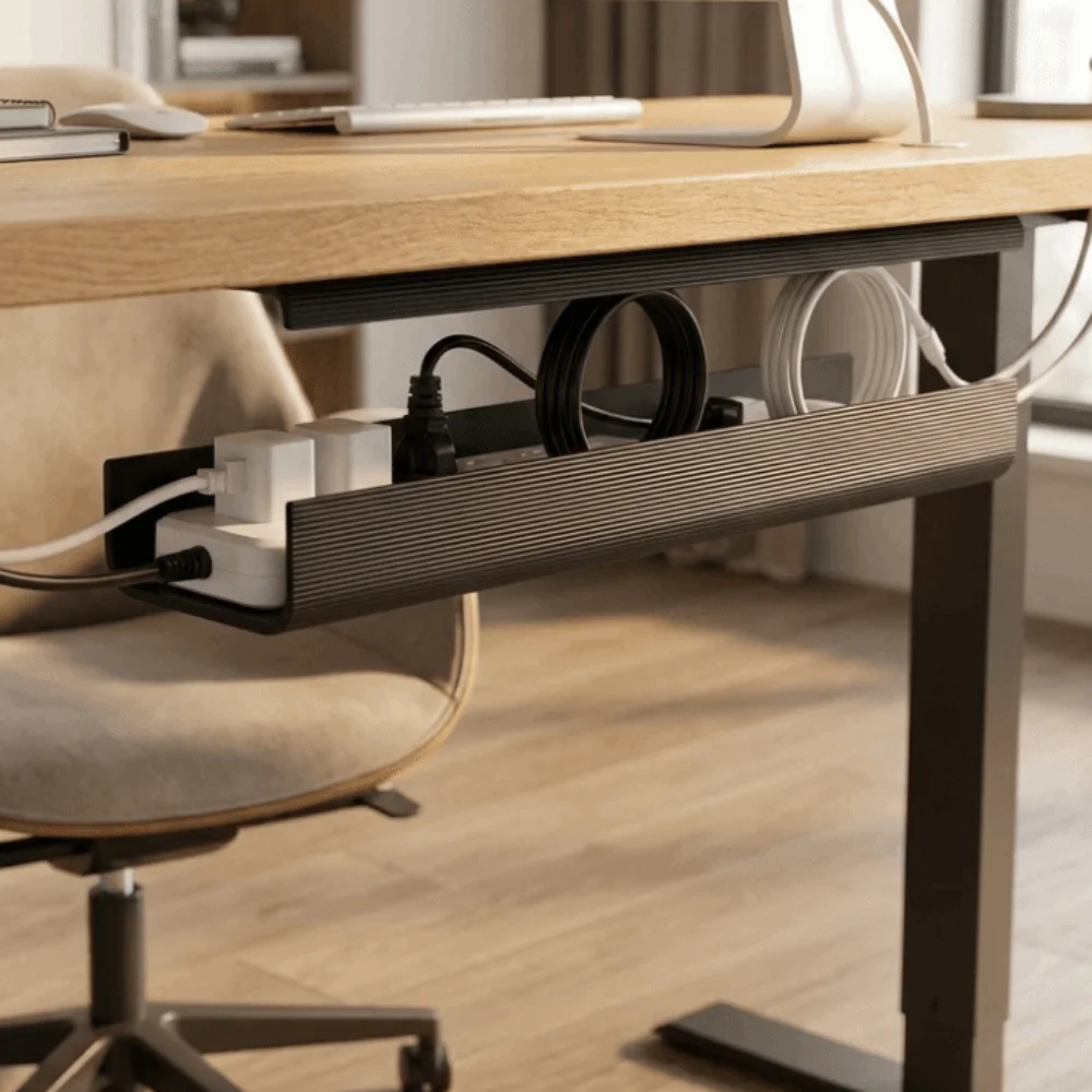 PVC Under Desk Cable Management Tray Adhesive Mount Large Capacity Wire Organizer Box Easy to Storage Easy Installation view 4