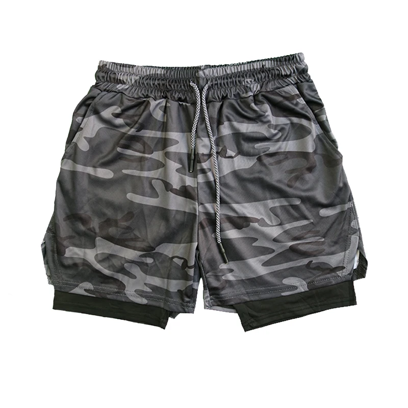 Shorts de corrida de ginástica de secagem rápida masculino, fundo respirável com bolsos, roupas casuais de ginástica, verão