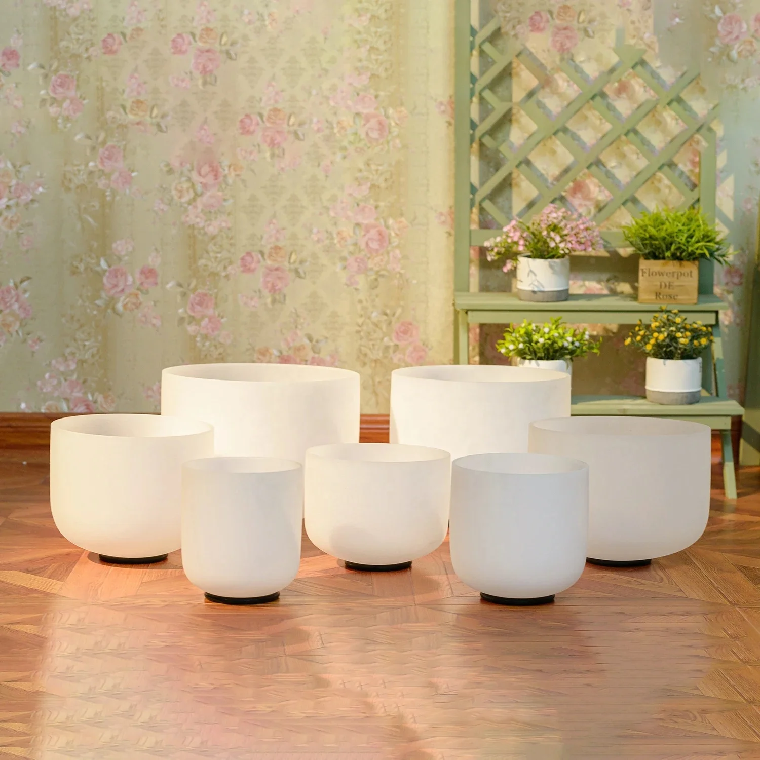 8-14 Inch Large Frosted Quartz Crystal Singing Bowls Chakra Set Of 7 Pcs For Yoga Sound Healing