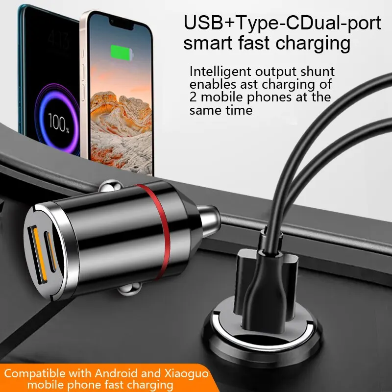 New Car Pull Ring Car Charger PD+usb Fast Charge Mini Hidden 66W Flash Charge Multi-function Car Charger Car