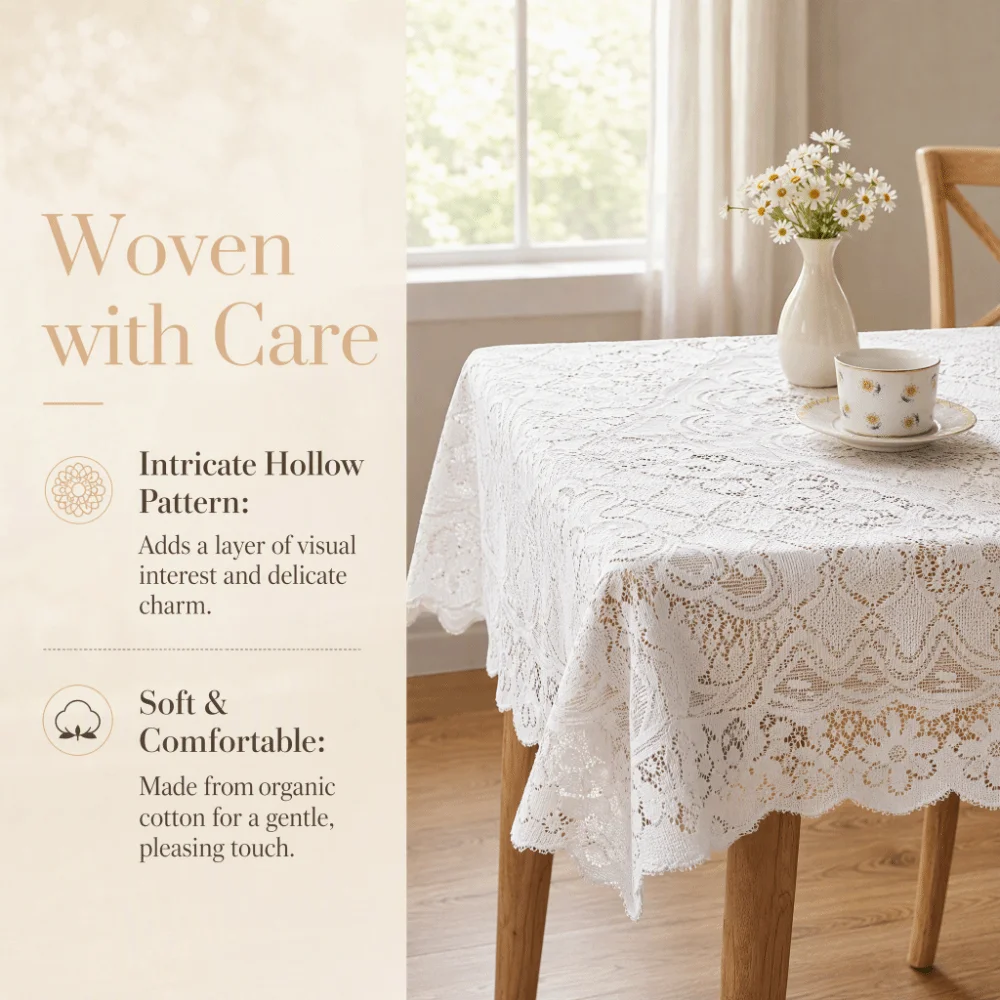 90x90cm Lace Tablecloth Hollow Pattern Retro Embroidered Style Table Cover White Crochet Design Square Table Cloth
