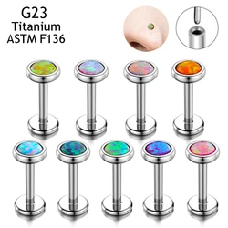 G23 Titanium Nose PIERC Conch Cartilage Push Pin insertion Ear Studs Labret Flat Back Opal Lip Studs Fashion Piercing Jewelry