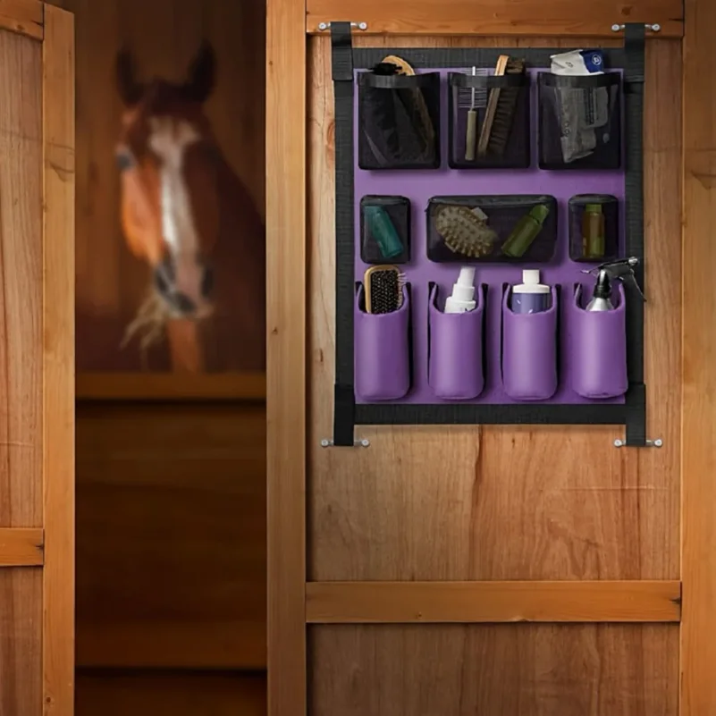 Horse Trailer Organizer Large-Capacity Trailer Door Caddy Multi-Pocket Horse Trailer Grooming Bag for Horse Brush Comb Bottle