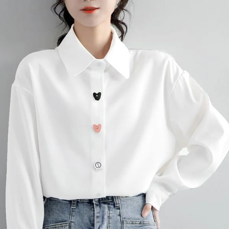 Chemise à col polo décontractée minimaliste pour femme, manches longues, style collège polyvalent, mode printemps et automne, nouveau, 2023