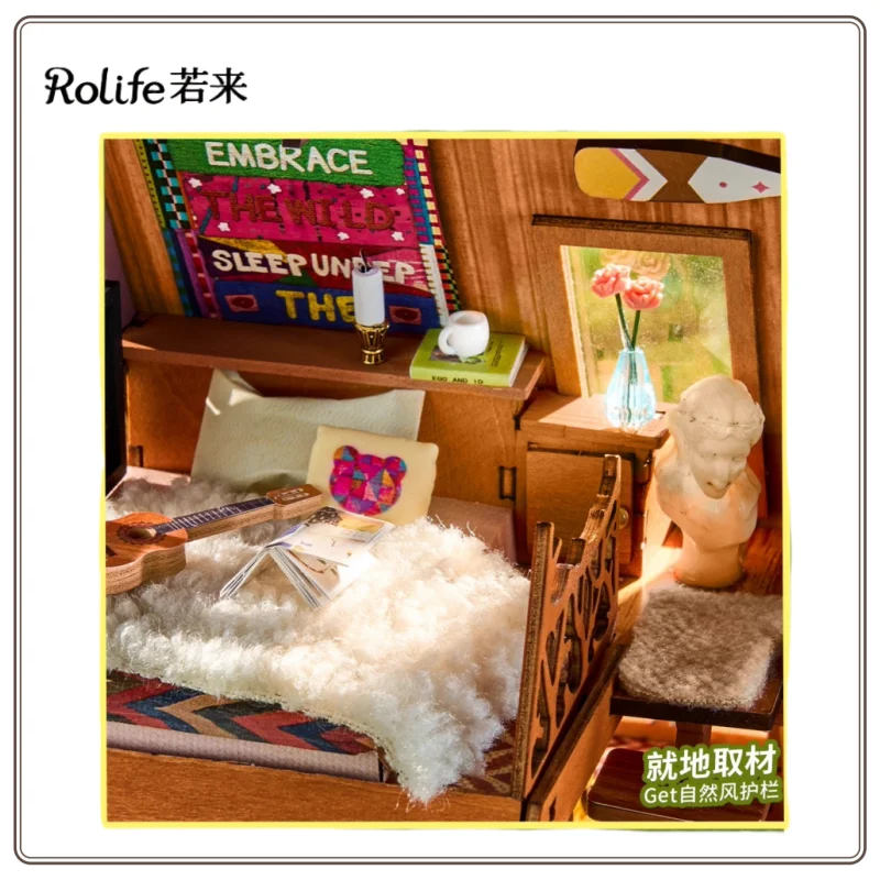 Nowy Drewniany Domek Trójkątny Rolife DIY Domek Artystyczny Europejska Willa Miniaturowy Model do Składania Klocki Prezent