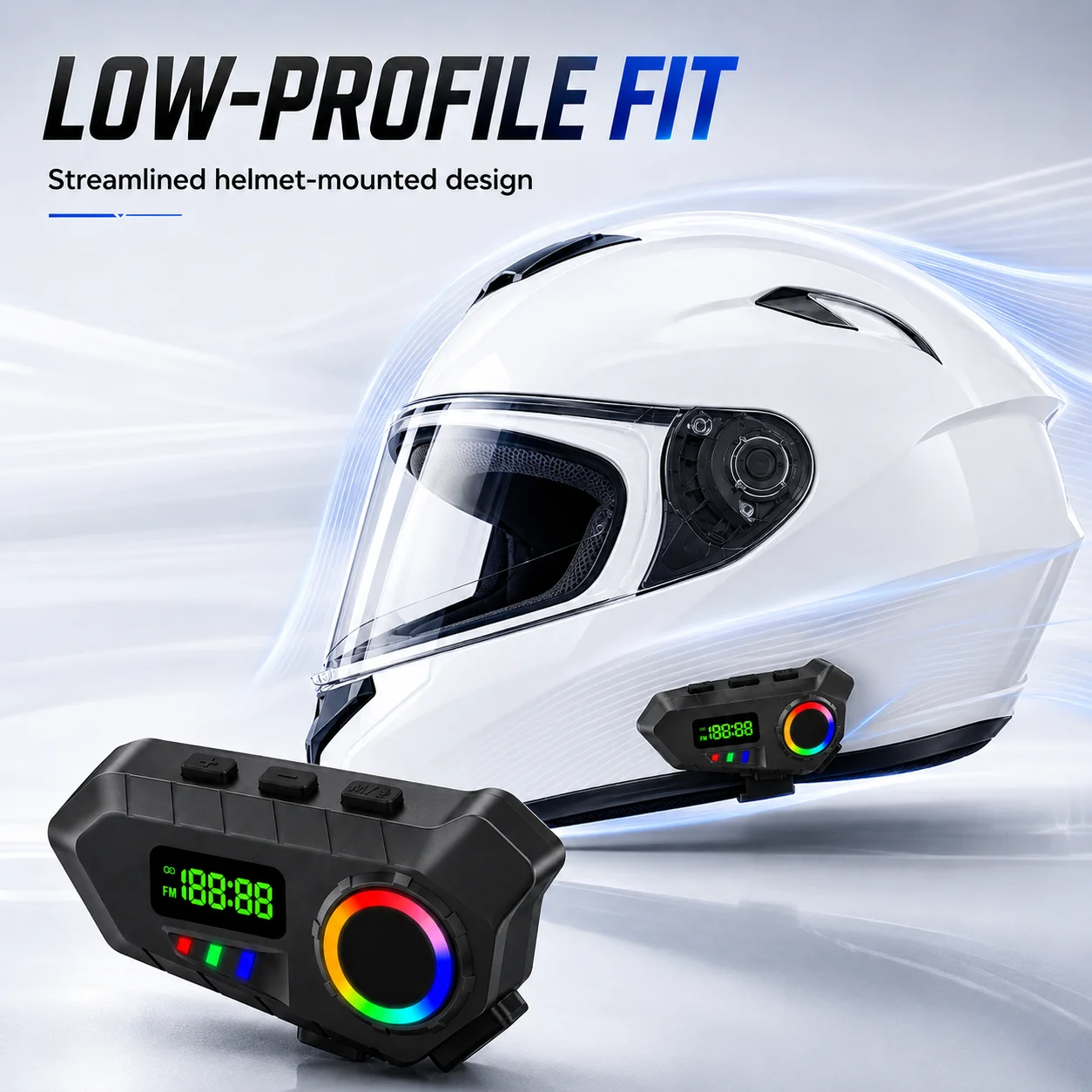 HIPPCRON Y30A Soft Mic Motorcycle Helmet Headset Wireless Bluetooth5.4 FM Radio IP65 400MAH LCD Voice Assistant Motorbike TYPE-C