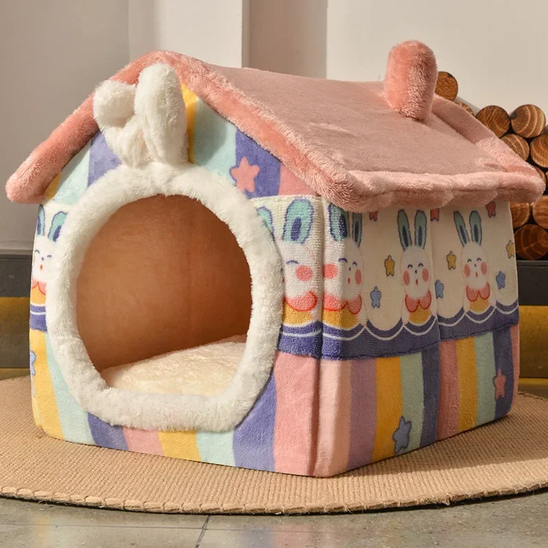 Imagem -06 - Dobrável Pet Dormiring House Four Seasons Canil Quente Cama Indoor Tent Nest Small Dog Cat Nest Sofá Removível Pet Cesta de Almofada