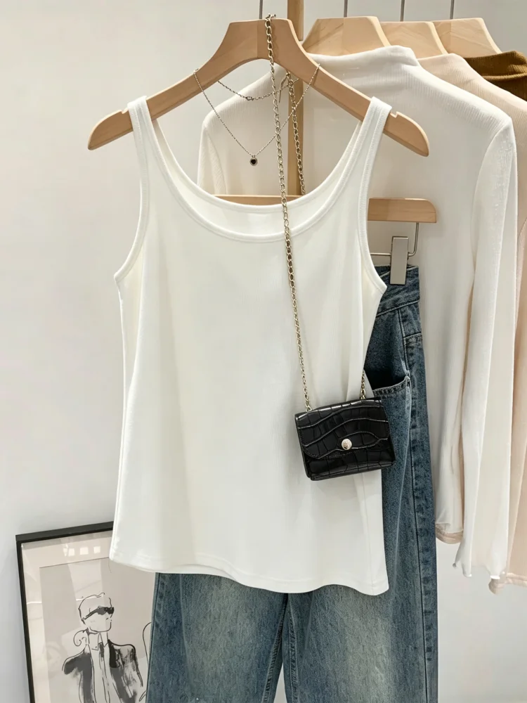 Women's Loose Cotton Tank Top Sleeveless Inner Wear Base Layer Shirt Spring Summer New Style plus Size Cover Belly Outdoor Wear