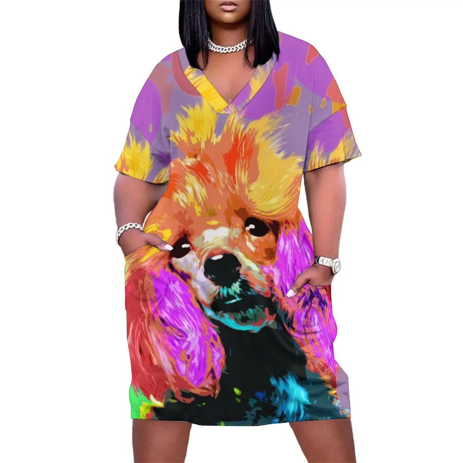 

Fun Pop Art Toy Poodle Loose Pocket Dress luxury woman party dress evening dresses ladies evening dress women